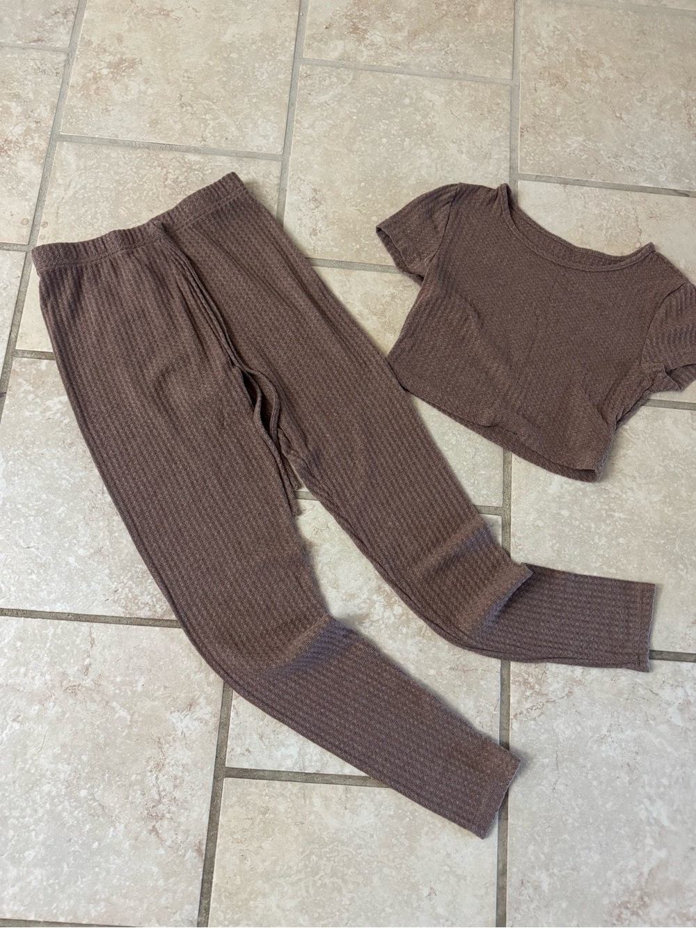 SHEIN Petite 2-Piece Ribbed Knit Set - Crop Tee & High Waist Leggings XS petite